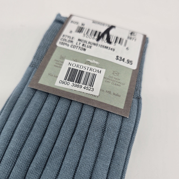 Canali Socks Mens Medium Light Blue Dress Ribbed 100% Cotton Crew Nordstrom - Picture 6 of 9